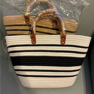 Striped Black and Cream Tote Bag